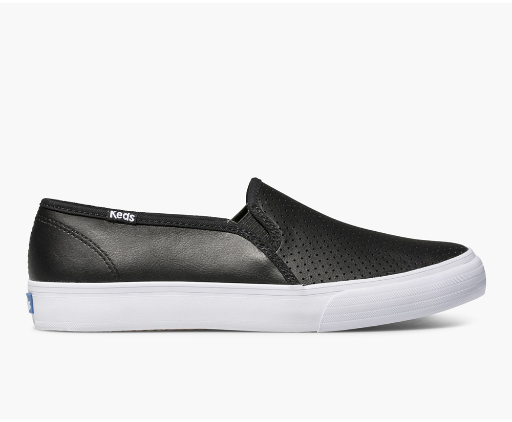 Keds Womens Slip Ons Black - Double Decker Perf Leather - 948DAWVMQ